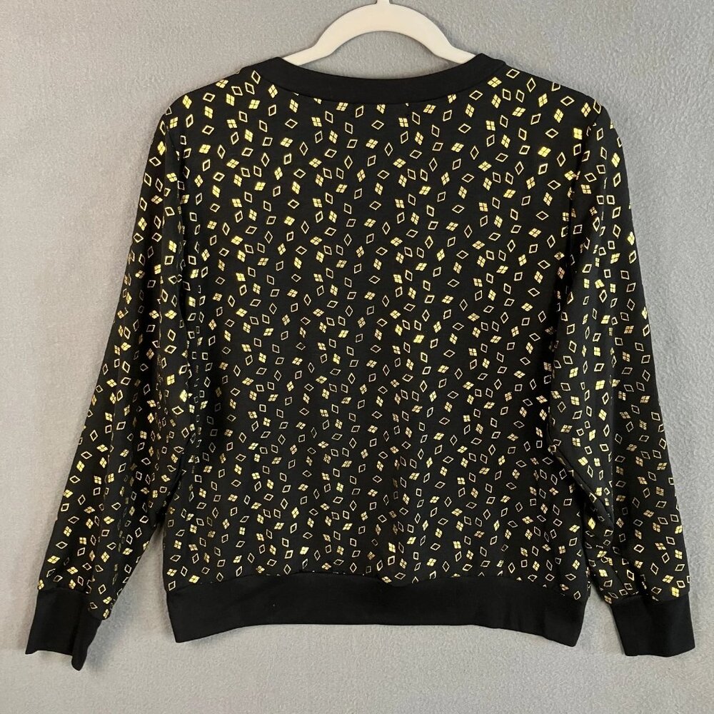 Notations Women's Pullover Long Sleeve Sweatshirt Size PL Black Gold NWT